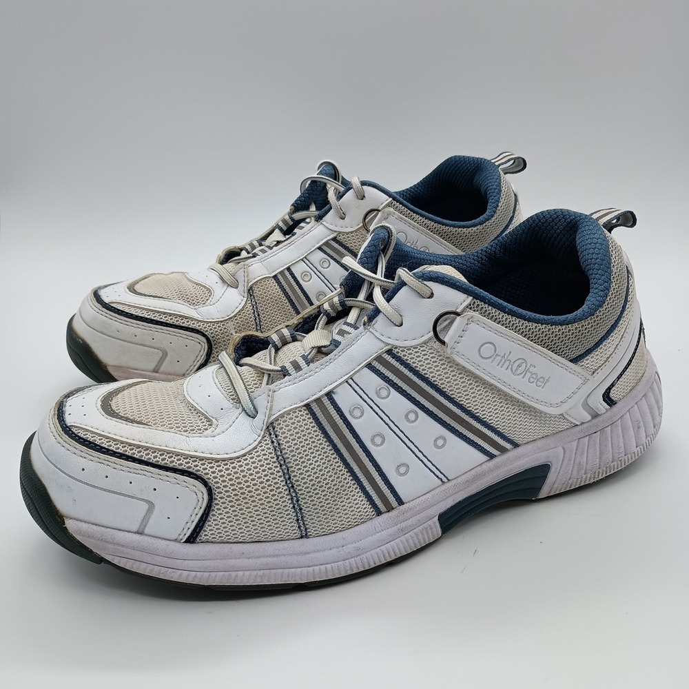 Orthofeet 610 Monterey Mens Walking Shoes White Blue Sneakers 11.5‎ D Medium